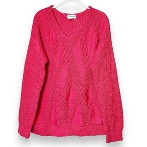 neon buddha and Pink V-Neck Cable Knit Sweater Excellent Condition